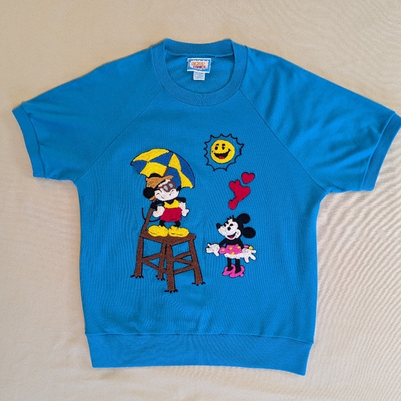 Disney Vintage 1980's Mickey & Minnie Mouse Short Sleeve Sweatshirt | Sz Lg - Picture 1 of 5